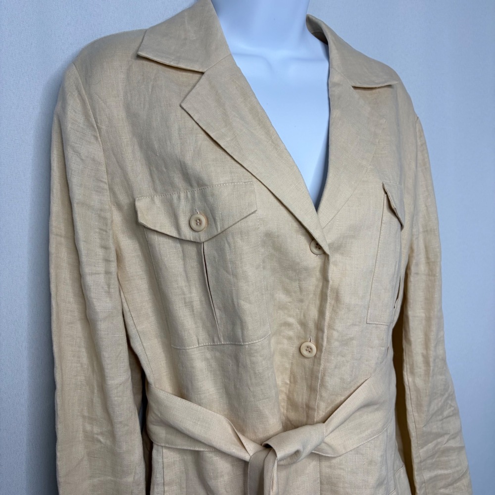 Nygard Collection Womens Tan 100% Linen Belted Safari Utility Jacket Size 12